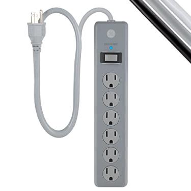 Imagem de GE Protetor contra surtos de 6 tomadas, cabo de extensão de 3 pés, tira de energia, 800 Joules, plugue liso, tampas de segurança de torção para fechar, listado pela UL, cinza, 62454