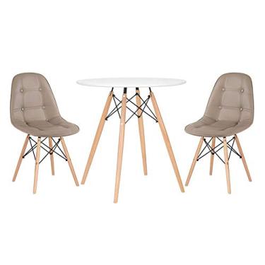 Imagem de Loft7, Kit - Mesa Eames 70 cm branco + 2 cadeiras estofadas Botonê nude