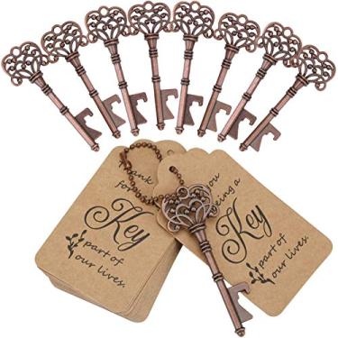 Imagem de WODEGIFT 60 PCS Key Bottle Openers,Vintage Skeleton Key Bottle Opener with Escort Card Tag and Key Chains,Wedding Party Favor Souvenir Gift(Red Copper)