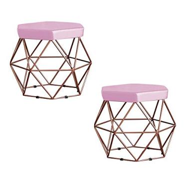 Imagem de Kit 2 Puff Decorativo Base Bronze Elsa Veludo Rosê - Gran Belo