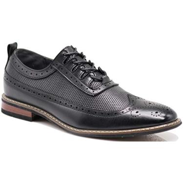 Imagem de Sapato masculino Oxfords Itália moderno design wingtip Captoe 2 tons cadarço sapatos, Wood2_black, 9