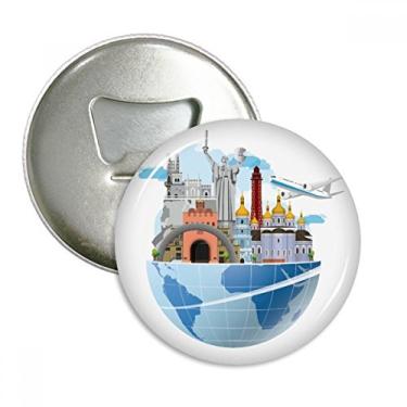Imagem de Landmark Travel Journey Ukraine Avião Redondo Abridor de Mamadeiras Ímãs de Geladeira Broche Presente 3 Peças