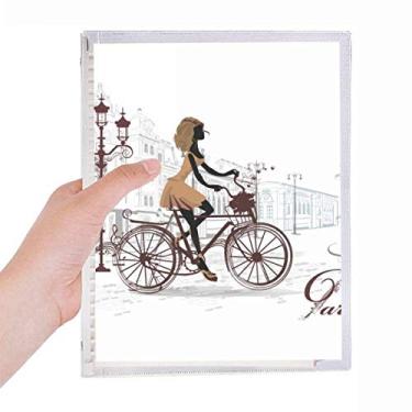 Imagem de Caderno com estampa de ilustração Bicycle Lady France com folhas soltas e diário recarregável