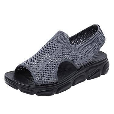 Imagem de Sandálias para mulheres meninas sapatos femininos sola macia confortável sapatos de praia moda casual sapatos de malha plana respirável (cinza, 38)
