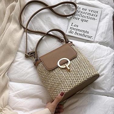 Imagem de Bolsa De Palha Cadeias Casuais Bolsas De Palha Bolsas Femininas De Verão Bolsa Mensageiro Sacos De Rattan Praia Senhora Bolsas De Viagem E Bolsas De Mão Bolsa De Ombro Bolsa,Marrom,20x10x21cm,YUYA