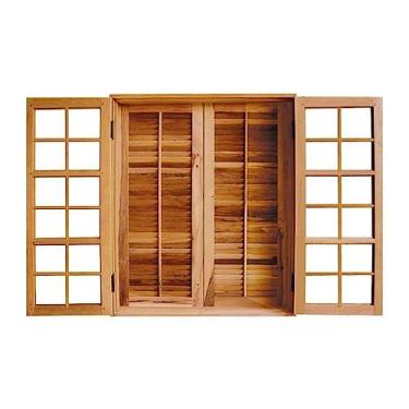 Imagem de Janela de Madeira Abrir Padrão Imbuia 120x140cm 4 Folhas Rodam Natural
