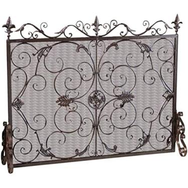 Imagem de Tela De Decoração De Lareira De Painel Único De Proteção De Lareira, Rede De Proteção Contra Faíscas De Lareira De Ferro, Cerca De Incêndio De Segurança Para Animais De Estimação, 105X86CM,Marrom,