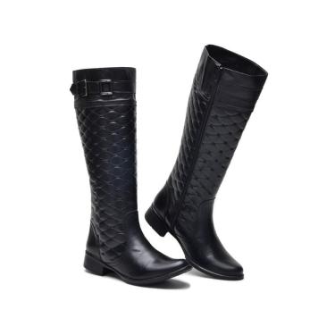 Imagem de Bota Feminina Montaria Couro Matelassê Cano Alto Moderna