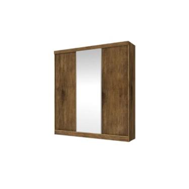 Imagem de Roupeiro/Armário/Guarda Roupas OM 2.25m Com Portas de Correr e Espelho na Porta Central Amplo Espaço Interno Com 4 Gavetas Cor Jequitiba