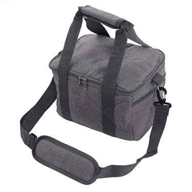 Imagem de Bolsa térmica Tecido Oxford cinza de grande capacidade à prova d'água para almoço Bolsa térmica isolada com alças retráteis e parte superior com zíper para praia, piquenique, trabalho de escritório