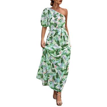 Imagem de Vestido reto feminino casual moda malha patchwork vestido feminino feminino estampa floral vestido maxi slim fit, Verde, G