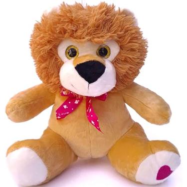 Imagem de Bichinhos De Pelúcia Selva Safari Com Lacinho Coração Bordado No Pé Brinquedo Decoração 30Cms (Leão)