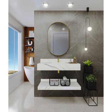 Imagem de Bancada em Porcelanato para Banheiro 60/80/100cm com Cuba Darabas Agardi Branco