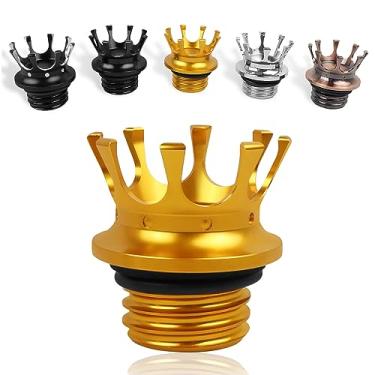 Imagem de Worldmotop Tampa de tanque de combustível para motocicleta King Crown Tampa de óleo de alumínio para Harley Sportster XL 883 1200 48 Dyna Touring Road King Softail (dourado)