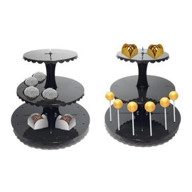 Imagem de 2 Suportes para Doces, Cup Cakes e Pirulitos Lembrancinhas Piruliteira Porta Balas Centro de Mesa Decora Festas (Pretas)