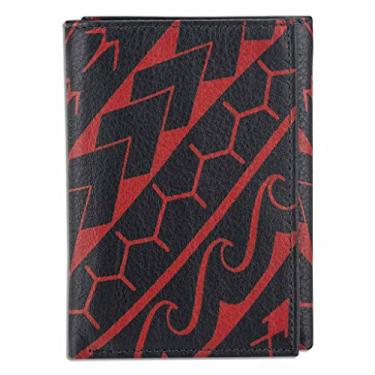 Imagem de Carteira de tatuagem polinésia com três dobras, couro legítimo, arte de tatuagem Manu" de Eugene Ta'ase da NAKOA, Preto com arte vermelha, small, Carteira com três dobras