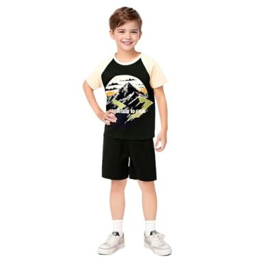 Imagem de Gorboig Conjunto de camisetas e shorts de manga curta para meninos Peak Summer Leisure 2 pacotes 7-14 anos, Black Mountain Peak, 11-12Y
