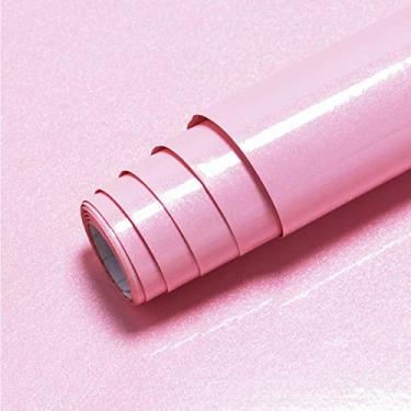Imagem de Papel de contato rosa de 39,9 x 300 cm, papel de parede rosa brilhante, papel de parede com glitter, papel de parede autoadesivo removível, armário decorativo, móveis, bancada, cozinha