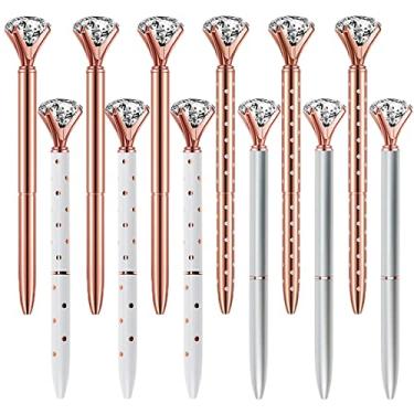 Imagem de Oddmoal Big Diamond Pens Rose Gold & Silver - Canetas esferográficas exclusivas de metal brilhante diamante com tinta preta, material de escritório, presentes para o Natal (4 cores - 12 canetas)