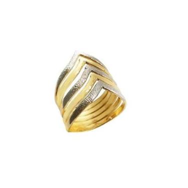 Imagem de Anel Largo Cinco Fileiras Rodio Branco Texturizado Banhado a Ouro-Unissex