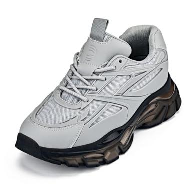 Imagem de CALTO Tênis masculino invisível que aumenta a altura, tênis esportivo com cadarço e sola grossa - 6 cm mais alto, Sola de ônix de cimento/translúcido, 39