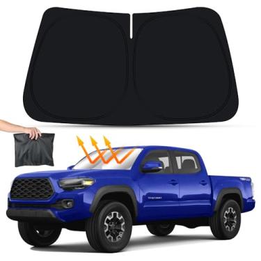 Imagem de LUNQIN Para-sol de carro para Toyota Tacoma 2016 2017 2018 2019 2020 2021 2022 2023 caminhão acessórios interiores automotivo para-brisa para-sol protetor de isolamento dobrável guarda-sol janela