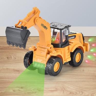 Imagem de Brinquedo Escavadeira Trator Infantil com Luzes, Braços Articulados e Pá Móvel