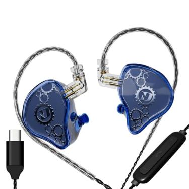 Imagem de FEDAI Fones de ouvido ND Venus intra-auriculares, 10 mm duplo magnético dinâmico driver IEM fones de ouvido HiFi com fio, cabo destacável de 2 pinos (com microfone, azul, plugue tipo C)