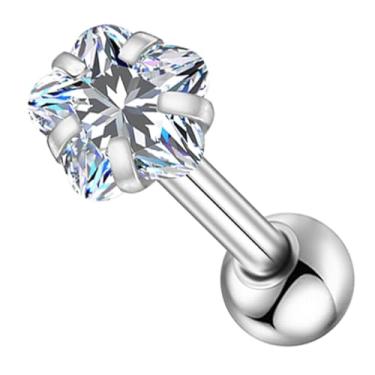 Imagem de LOMISS PIERCING HELIX CONCH PIERCING MINIBARBELL AÇO CIRÚRGICO PVD ZIRCÔNIA FLOR (PRATA, 1,2X8X4)