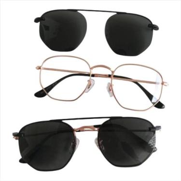 Imagem de Armação Óculos De Grau Feminino Hexagonal 2 em 1 Gold - Palas Eyewear