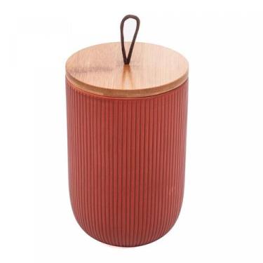 Imagem de Potiche de Ceramica c/ Tampa em Bambu Terracota - Lyor