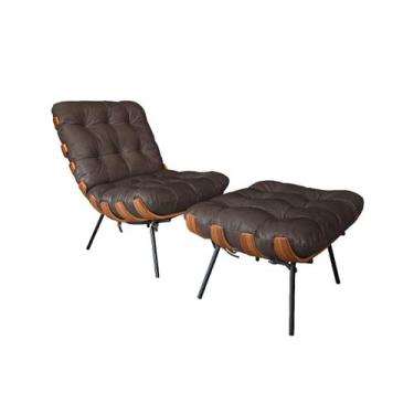 Imagem de Poltrona e Puff de Couro Costela - Charcoal - Mempra - Mempra Design