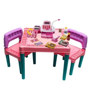Imagem de Mesa Infantil Plástico Educativa Didática 2 Cadeiras +Presente - Trite