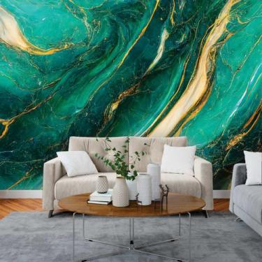 Imagem de Papel de Parede Painel 3D Mármore Verde e Dourado  3M Revestimento Aut
