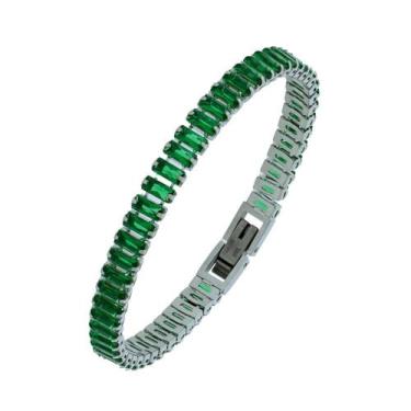 Imagem de Pulseira de Aço Riviera Esmeralda Zircônia Baguete 16cm - Convex