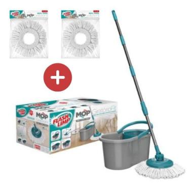 Imagem de Kit 1 Mop Fit Flash Limp Esfregão Giratório MOP5010 + 2 Refil Microfib