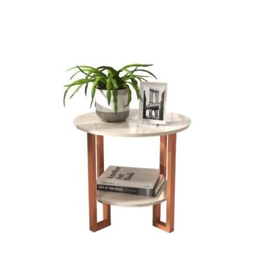 Imagem de Mesa Lateral Redonda 2 Tampos Pés Cobre - Off-White - RDS