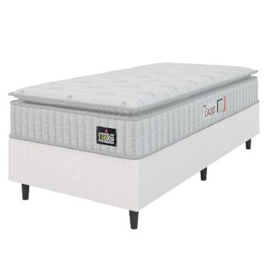 Imagem de Cama Box Solteiro Colchão Espuma D45 Lazio Pillow Top 88x188x62cm Branco Hellen – Suporta Até 150 Kg Por Pessoa