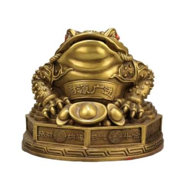 Imagem de ESTINTENG Pote de tesouro de sete estrelas de latão ornamento de sapo dourado artesanato de escritório sapo de três pernas - altura 39, diâmetro 50, peso 14,8 kg