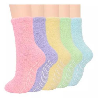 Imagem de Meia Elástica Estica Quentinha Antiderrapante 6 Pares Soft Feminina In