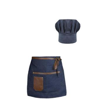 Imagem de Avental de Cintura Meio Corpo e Chapeu de Cozinheiro Jeans - CASA CHA