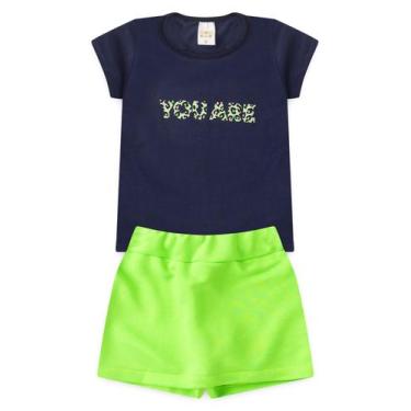 Imagem de Conjunto para meninas verão short saia marinho e verde neon - Scott Ki