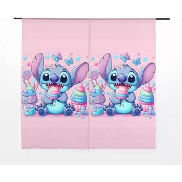 Imagem de Cortina Lilo Stitch Rosa Decoração Quarto - Art Personalize