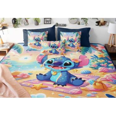 Imagem de Lençol Tipo Colcha Queen 3 Peças Stitch Férias Praia - Art Personalize