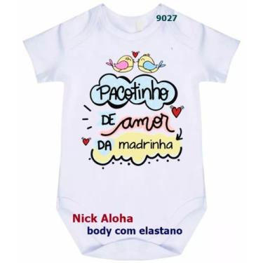 Imagem de body bebê pacotinho de amor da madrinha cód 9027 - nick aloha, Branco,