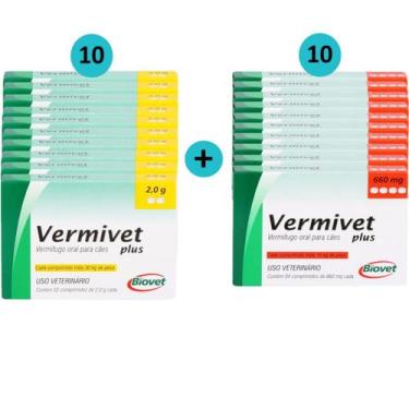Imagem de Kit 10 Vermífugo Vermivet Plus 2g c/ 2 Comp.+ 10 Vermivet Plus Biovet 