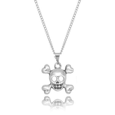 Imagem de colar de caveira masculino feminino em aço inox prata prateado olho co