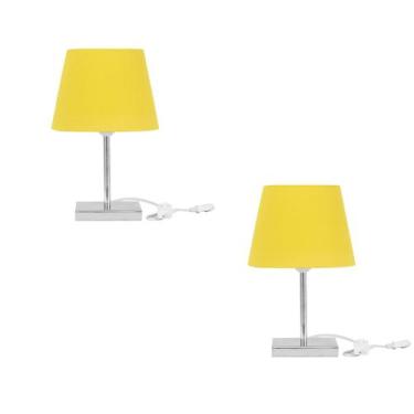 Imagem de Kit 2 Abajur Eros Dome Amarelo com Base Quadrada Magnifico - MARRYLUZ