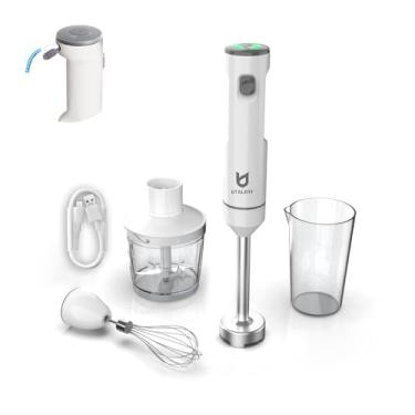 Imagem de Liquidificador manual sem fio UTALENT com velocidade variável recarregável, com carregador rápido, cortador de 500 ml, recipiente de 600 ml, batedor de ovos, para smoothies, comida de bebê e sopas – branco