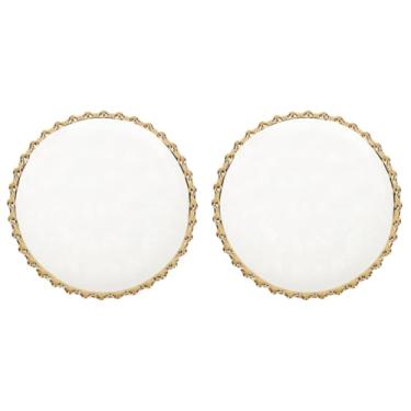 Imagem de 2 peças de prato branco de cerâmica com acabamento dourado: pratos redondos de sushi sobremesa bandeja de servir salada porcelana europeia prato de café da manhã bandeja de para cozinha